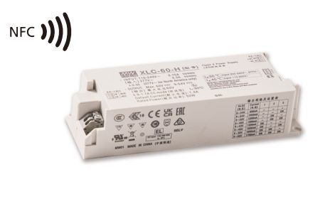 60W Constant Power Mode LED 900-1700mA 9-54V, NFC, DALI2, IP20, MEAN WELL XLC-60-H-DA2N