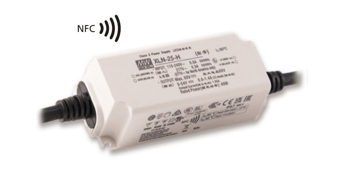 25W Constant Power Mode LED 700mA, 9-54V, NFC, 3in1 dimming, IP67, MEAN WELL XLN-25-H-B