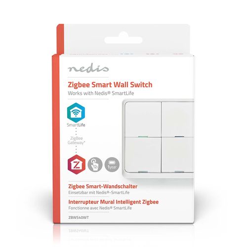 SmartLife Zigbee wireless wall switch, prorgammable, 12commands, CR2430, white ZBWS40WT 5412810336838