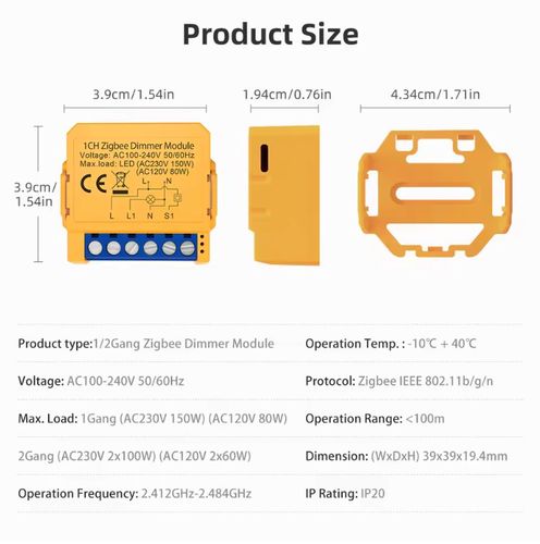Smart ZigBee dimmer, TRIAC 230Vac, 2 channels, 150W, TUYA, MQTT ZDMS16-Y2 6976037361275