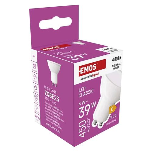 LED bulb GU10 230V MR16 4W 450lm, neutral white, 4000K, EMOS ZQ8E23 8592920128398