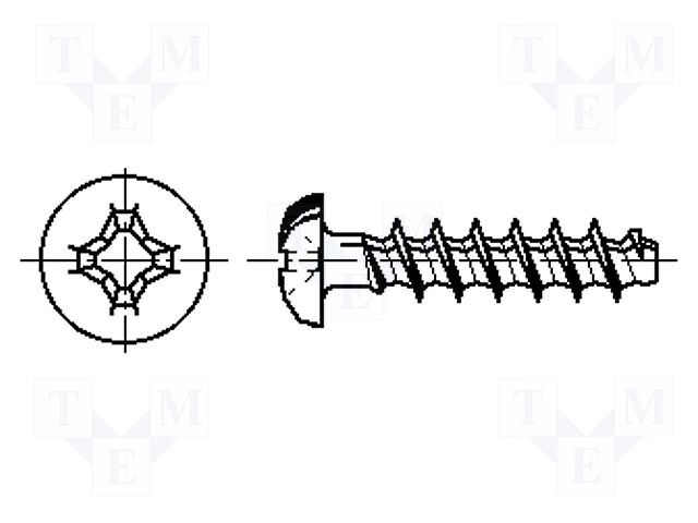 Screw; for plastic; 4x14; Head: button; Phillips; PH2; steel; zinc BOSSARD B40X14/BN13577