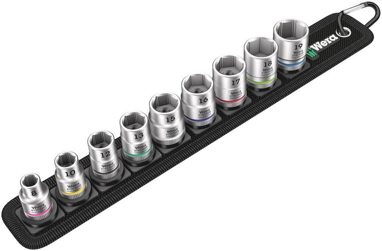 Belt B 4 Zyklop socket set, 3/8" drive, 1 x 8.0x29.0; 1 x 10.0x29.0; 1 x 12.0x29.0; 1 x 13.0x29.0; 1 x 15.0x29.0; 1 x 16.0x30.0; 1 x 17.0x30.0; 1 x 18.0x30.0; 1 x 19.0x30.0; 1 x 45.0x310.0; 1 x 30.0x200.0, Wera 05003973001