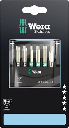 Bit-Check 6 Stainless 1 SB, 2 x PZ 2x50; 1 x TX 20x50; 2 x TX 25x50; 1 x 5.5x50, Wera 05073634001