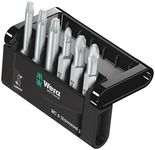 Bit-Check 6 Universal 2, 1 x PH 2x50; 1 x PZ 1x50; 1 x PZ 2x50; 1 x TX 15x50; 1 x TX 20x50; 1 x TX 25x50, Wera 05056473001