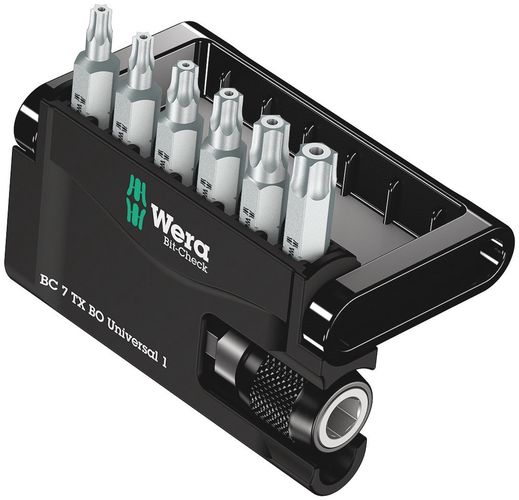 Bit-Check 7 TX BO Universal 1, 1 x 1/4"x51; 1 x TX 10x25; 1 x TX 15x25; 1 x TX 20x25; 1 x TX 25x25; 1 x TX 30x25; 1 x TX 40x25, Wera 05056158001