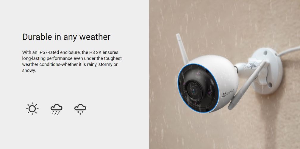 Wireless Wi-Fi camera H3, 5MP, AI human detection, IP67, Micro SD up to 512GB, EZVIZ CS-H3