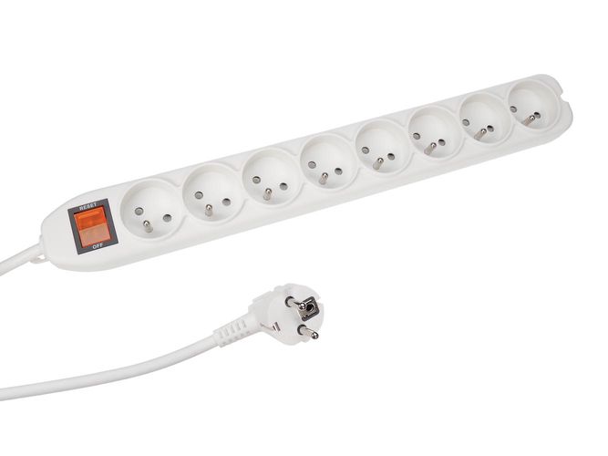 8-WAY SOCKET-OUTLET WITH SWITCH & OVERLOAD PROTECTION - WHITE - FRENCH SOCKET EWS8W 5410329704001