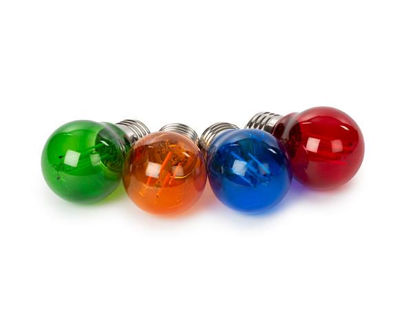 FILAMENT LIGHT BULB SET - G45 - COLOURED GLASS - 4 pcs - RED - GREEN - BLUE - ORANGE HQPL22033 5410329720315