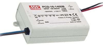 16W single output AC dimmable LED power unit 700mA 16-24V with PFC, dimming function, MEAN WELL PCD-16-700B