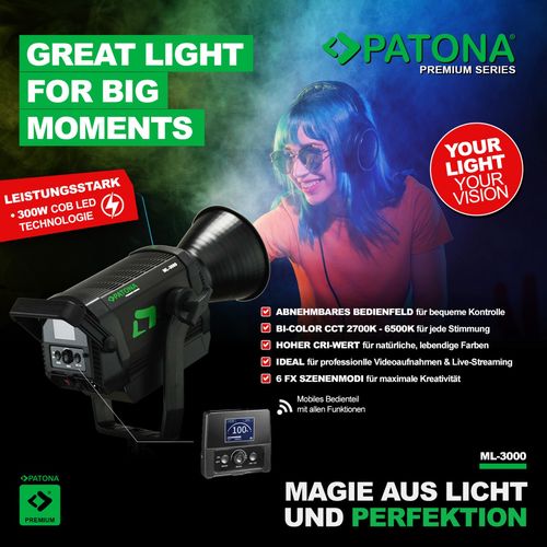 PATONA Premium LED professional photo light video light LED 300W COB ML-3000 incl. carry bag, PATONA 4216 4055655253239