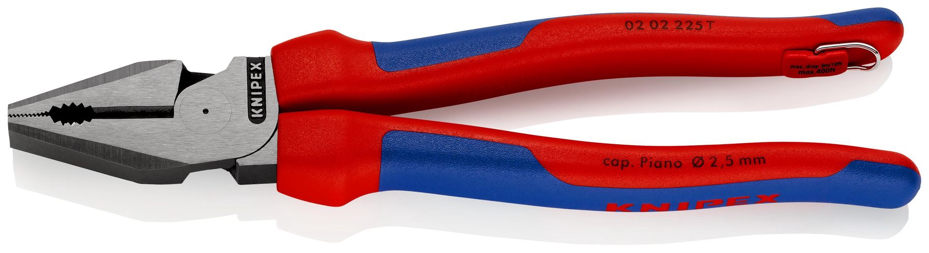 KNIPEX 02 02 225 T High Leverage Combination Pliers with multi-component grips, with integrated tether attachment point for a tool tether black atramentized 225 mm 02 02 225 T 4003773079934