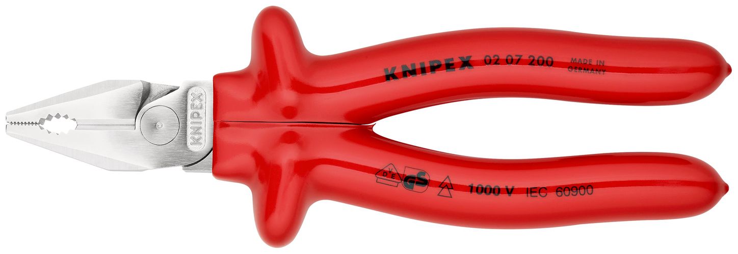 KNIPEX 02 07 200 High Leverage Combination Pliers with dipped insulation, VDE-tested chrome-plated 200 mm 02 07 200 4003773022299