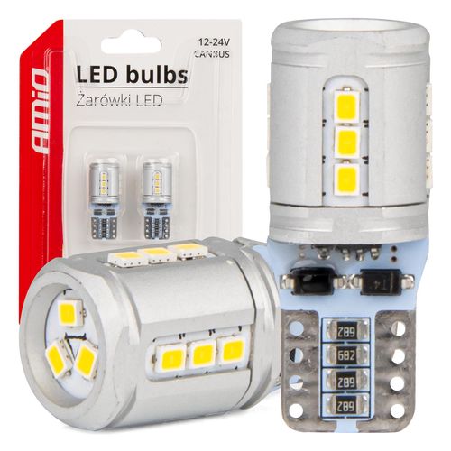 LED bulbs CANBUS T10e W5W 15x2016 SMD White 12V/24V AMIO-03723, AMiO 5903293037232