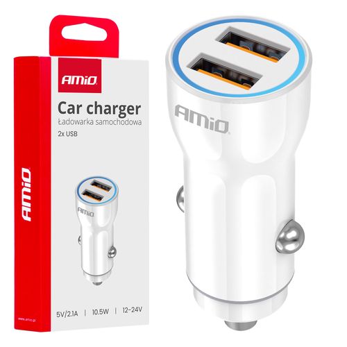 Car charger 2xUSB-A 12/24V AMiO-03879, AMiO 5903293038796
