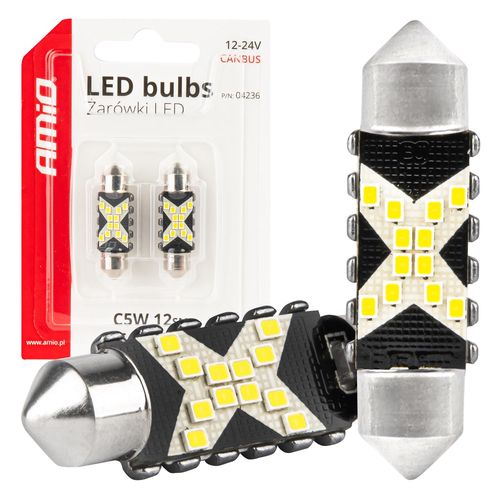 LED CANBUS bulbs 12SMD Festoon C5W 2016 36mm White 12/24V AMIO-04236, AMiO 5903293042366