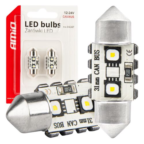 LED CANBUS bulbs 12SMD Festoon C5W 3838 31mm White 12/24V AMIO-04247, AMiO 5903293042472