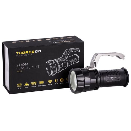 Taskulamp LED 10W CREE, 800lm, laetav 3x2300mAh 18650 aku, THORGEON THORGEON-06002 4751029890894