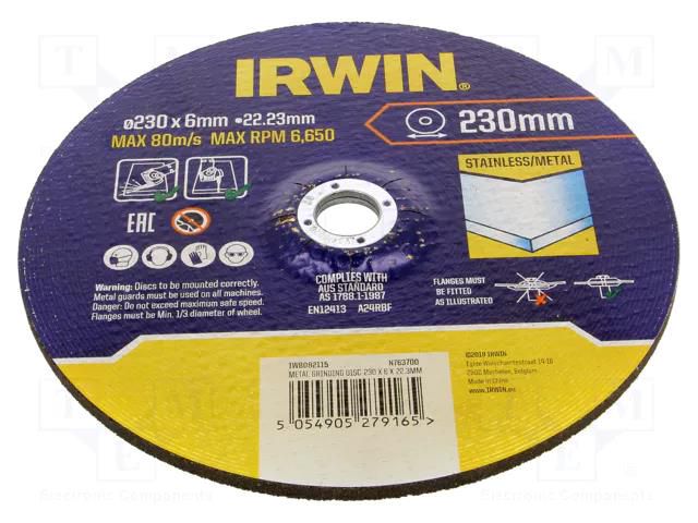 Grinding wheel; Ø: 230mm; Øhole: 22.23mm; metal,stainless steel IRWIN IRW-IW8082115