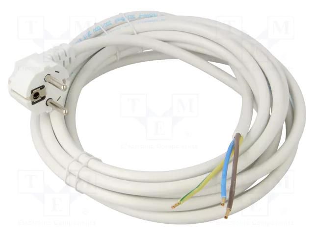 Cable; 3x1.5mm2; CEE 7/7 (E/F) plug angled,wires; PVC; 5m; white JONEX WJ-22-3/15/5WH