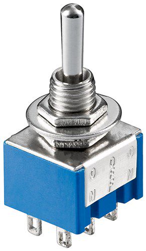 Toggle Switch Miniature, ON - OFF - ON, 6 Pins, Blue Housing - ideal for DIY or modelmaking 10023