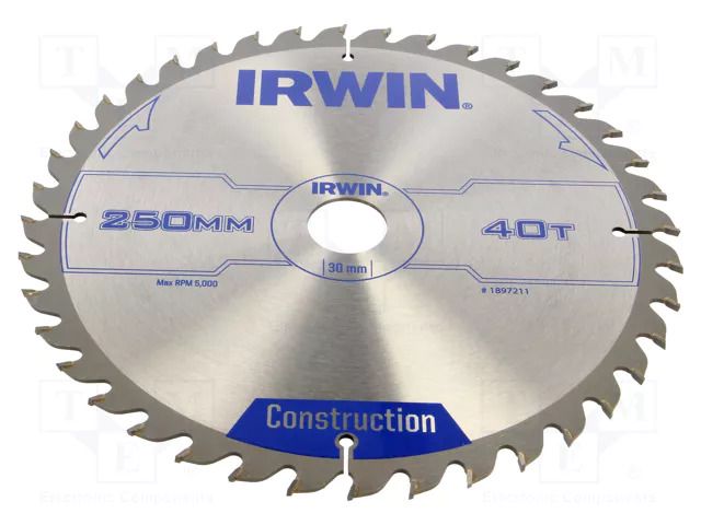 Circular saw; Ø: 250mm; Øhole: 30mm; Teeth: 40; wood IRWIN IRW-1897211