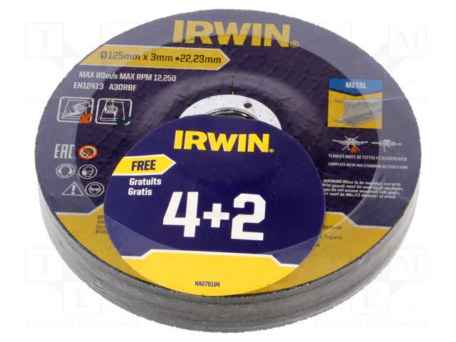 Cutting wheel; Ø: 125mm; metal,steel; Holder: assembly hole; 6pcs. IRWIN IRW-IW8082118A