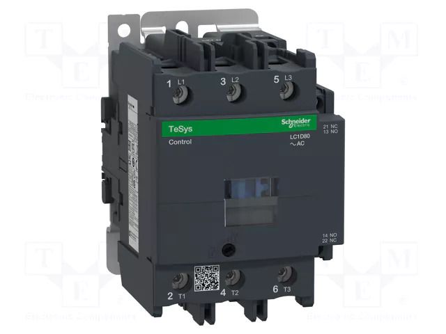 Contactor: 3-pole; NO x3; Auxiliary contacts: NO + NC; 24VAC; 80A SCHNEIDER ELECTRIC LC1D80B7