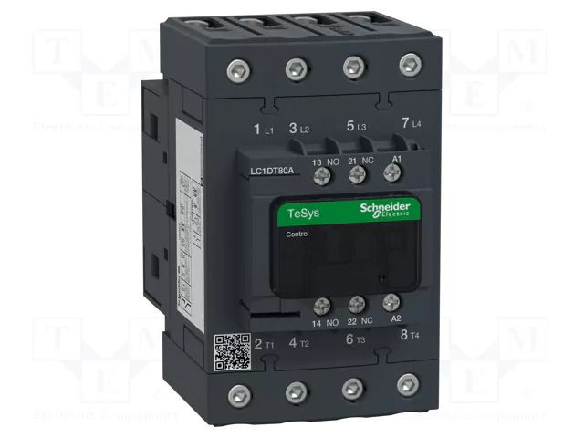 Contactor: 4-pole; NO x4; Auxiliary contacts: NC + NO; 230VAC; 80A SCHNEIDER ELECTRIC LC1DT80AP7