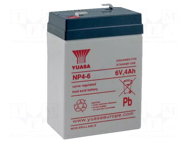 Re-battery: acid-lead; 6V; 4Ah; AGM; maintenance-free YUASA ACCU-HP4-6/Y