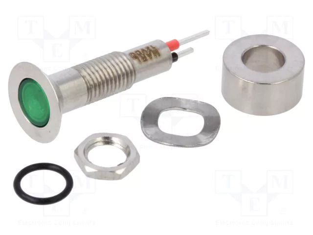 Indicator: LED; flat; green; 12VDC; Ø6.1mm; IP67; stainless steel MARL 520-324-21