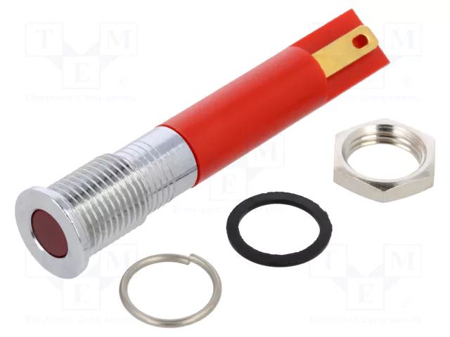 Indicator: LED; flat; red; Ø8mm; IP67; Q8; for soldering,connectors APEM Q8F1CXXR12E