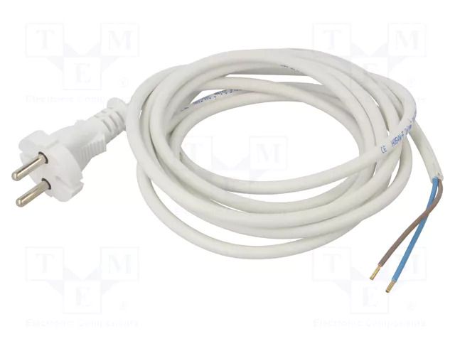Cable; 2x1mm2; CEE 7/17 (C) plug,wires; PVC; 3m; white; 16A; 250V JONEX WJ-20-2/10/3WH