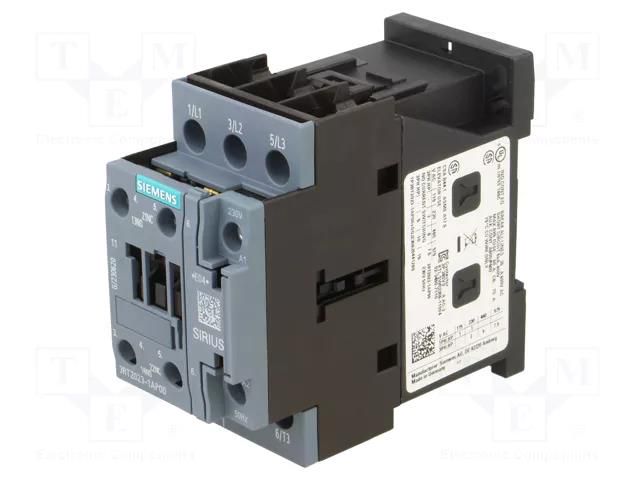 Contactor: 3-pole; NO x3; Auxiliary contacts: NO + NC; 230VAC; 9A SIEMENS 3RT2023-1AP00