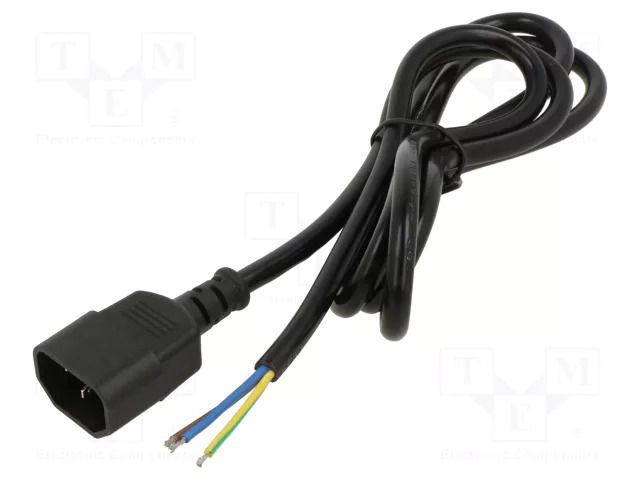 Cable; 3x0.5mm2; IEC C14 male,wires; PVC; 1.5m; black; 250V AKYGA AK-OT-07A