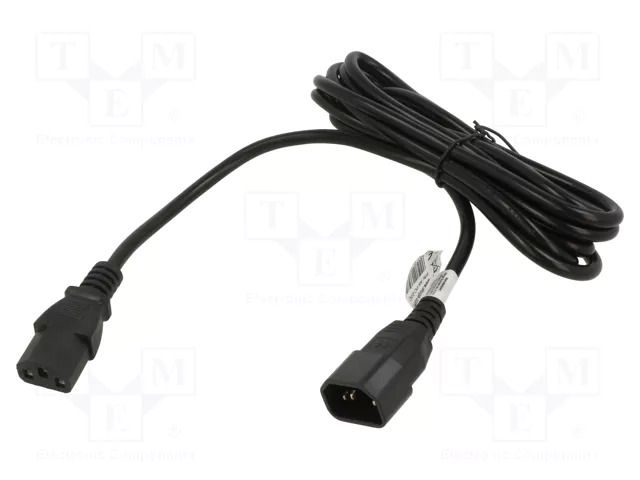 Cable; 3x1mm2; IEC C13 female,IEC C14 male; PVC; 3m; black; 10A AKYGA AK-PC-07C