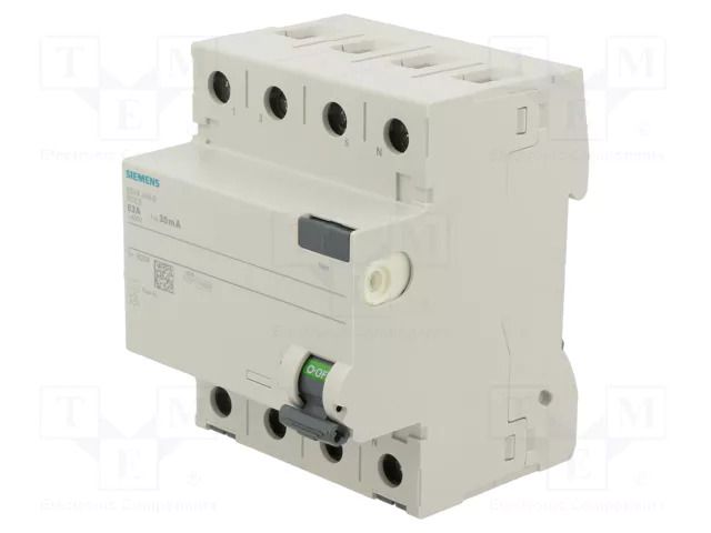RCD breaker; Inom: 63A; Ires: 30mA; Poles: 3+N; 230/400VAC; IP20 SIEMENS 5SV4346-0