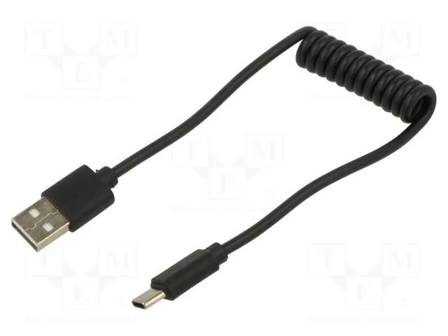 Cable; coiled,USB 2.0; USB A plug,USB C plug; gold-plated; 0.6m GEMBIRD CC-USB2C-AMCM-0.6M