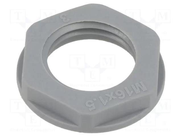 Nut; M16; polyamide; 22mm; grey; Thread: metric; Pitch: 1.5; Entrelec TE Connectivity 1SNG607005R0000