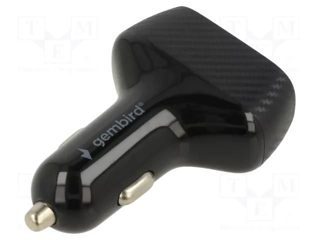 USB power supply; USB A socket x2; Sup.volt: 12÷24VDC; 36W; black GEMBIRD TA-U2QC3-CAR-01