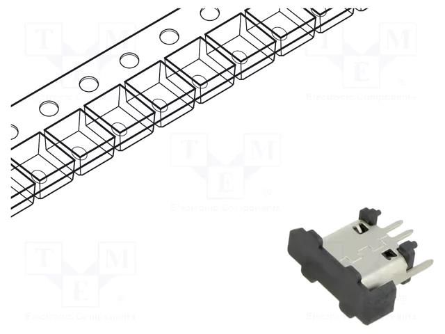 Connector: USB B micro; socket; SMT; PIN: 5; vertical; USB 2.0; 1.8A GCT USB3180-30-C