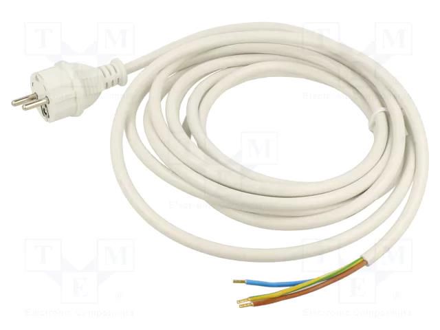 Cable; 3x1.5mm2; CEE 7/7 (E/F) plug,wires; PVC; 5m; white; 16A JONEX WJ-34-3/15/5WH