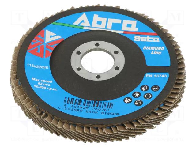 Flap grinding wheels; Ø: 115mm; Øhole: 22.23mm; Granularity: 40 ABRA BETA AB001090304