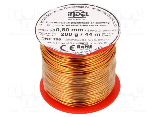 Coil wire; single coated enamelled; 0.8mm; 0.2kg; -65÷200°C INDEL DNE0.80-0.20