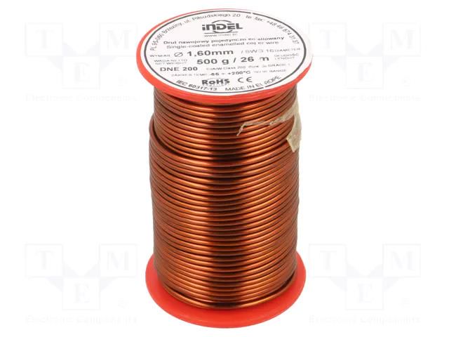 Coil wire; single coated enamelled; 1.6mm; 0.5kg; -65÷200°C INDEL DNE1.60-0.50
