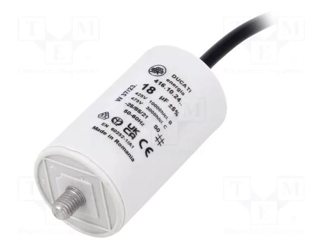 Capacitor: polypropylene; motors, run; 18uF; 425VAC; Ø40x70mm DUCATI ENERGIA 4.16.10.24.14