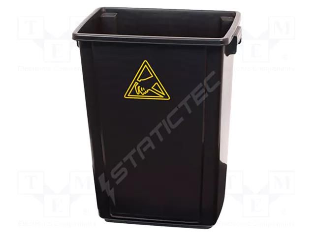 Waste bin; ESD; 460x310x600mm; 60l; polypropylene; black STATICTEC PRT-STS1327