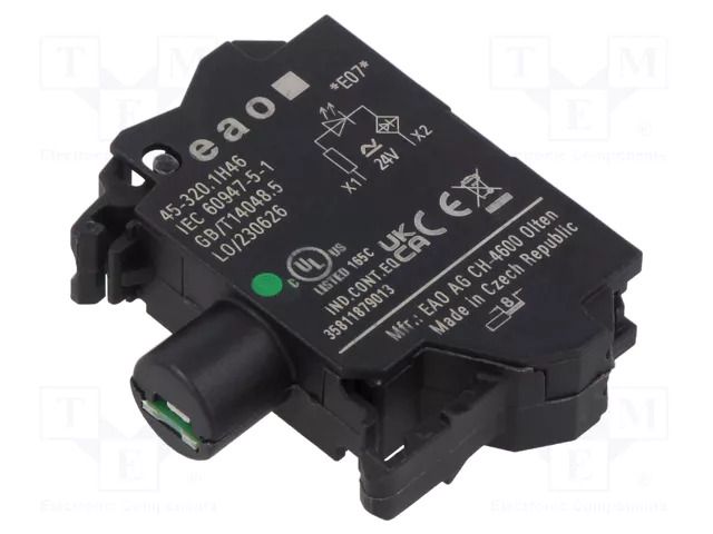 Illuminating unit; 22mm; 45; front fixing; 24VAC; spring clamps EAO 45-320.1H46