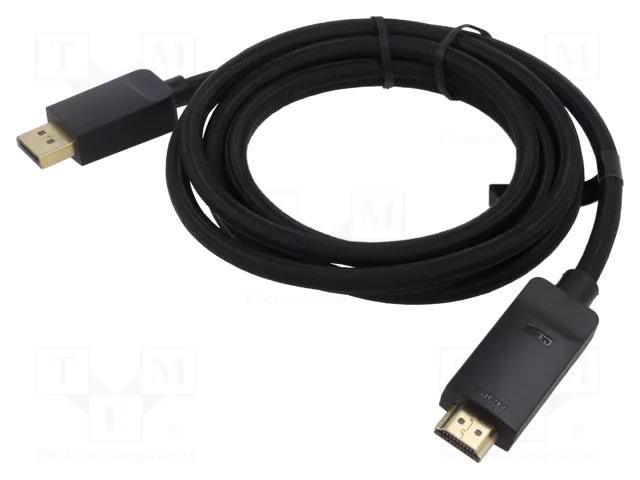 Cable; DisplayPort plug,HDMI plug; PVC; textile; Len: 2m; black VENTION HFKBH