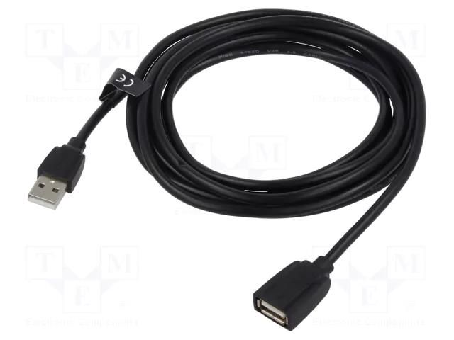 Cable; USB 2.0; USB A socket,USB A plug; nickel plated; 3m; black VENTION VAS-A44-B300